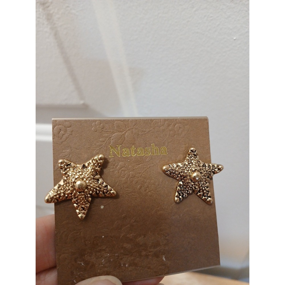 NATASHA Goldtone  STAR FISH EARRINGS Studs Starfish Jewelry